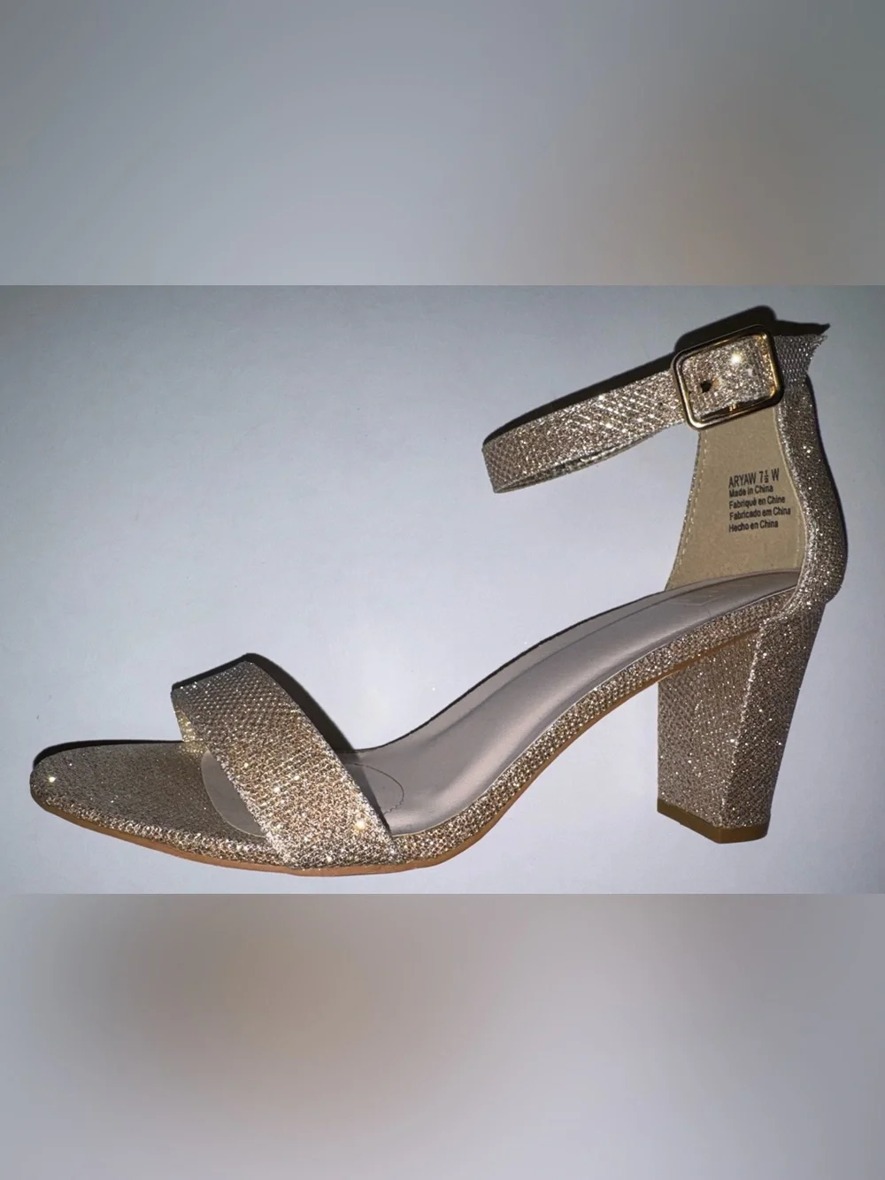 David's Bridal Gold Glitter Ankle-Strap Block Heel Sandals - Picture 6 of 13